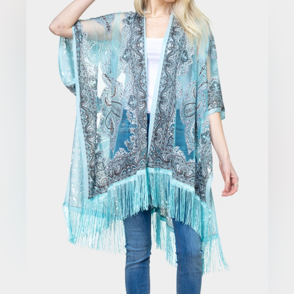 Sheer Paisley Kimono with Fringe